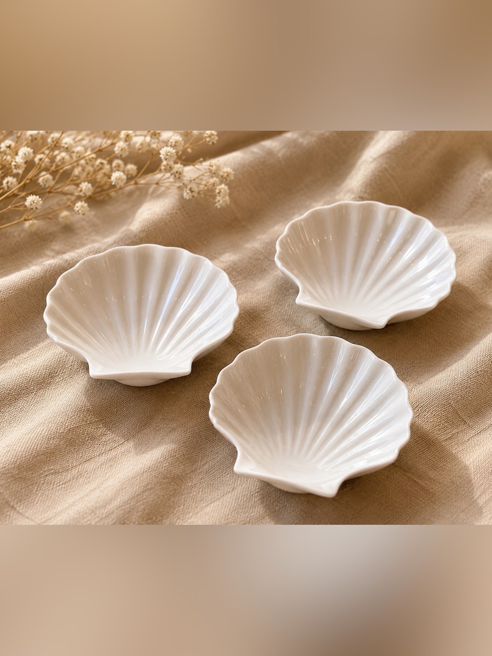 CERAMIC Clam Shell Bowl Set of 3 Fancy Ocean Inspired Beach Dinner Party Seafood - Picture 3 of 12